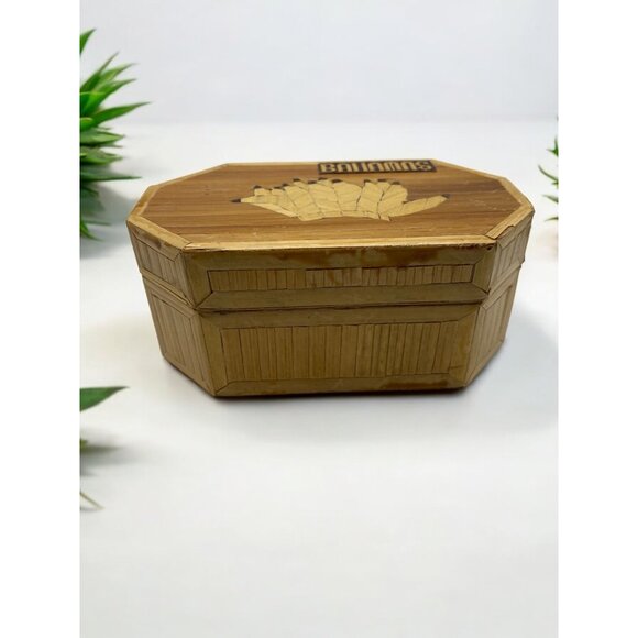 Handmade Octagonal Bahamas Wooden Trinket Jewelry Box /with lid. Lined Souvenir - Picture 2 of 10